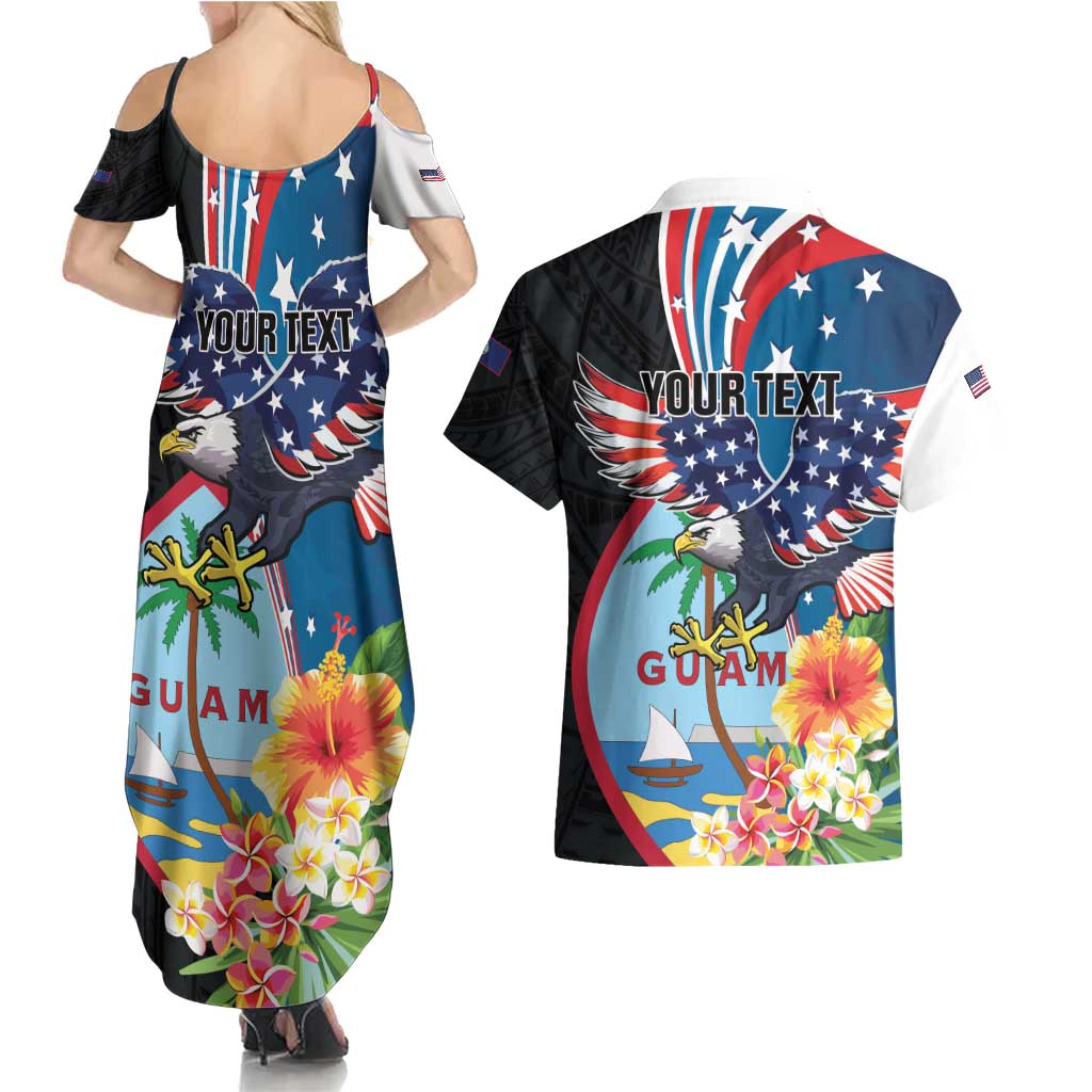 Personalized Guam Fourth of July Couples Matching Summer Maxi Dress and Hawaiian Shirt Tropical Flowers