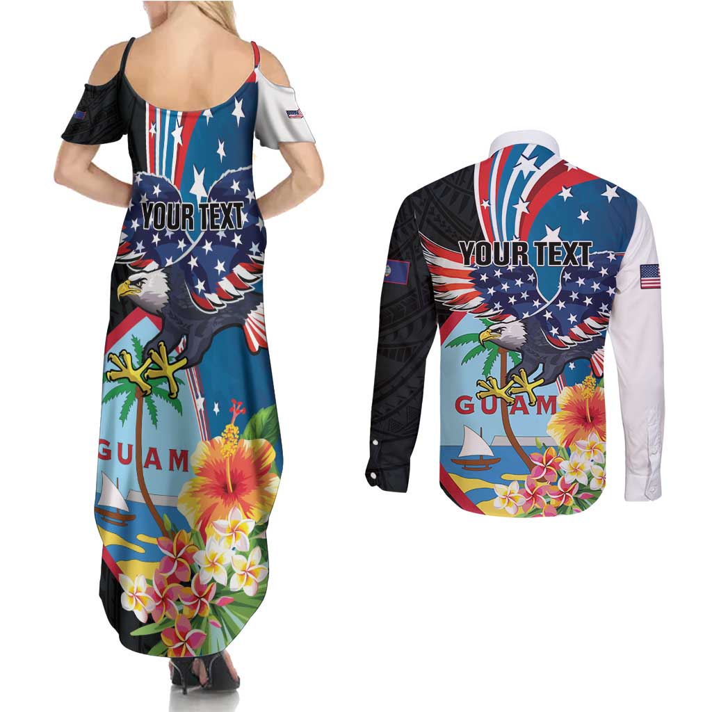 Personalized Guam Fourth of July Couples Matching Summer Maxi Dress and Long Sleeve Button Shirt Tropical Flowers
