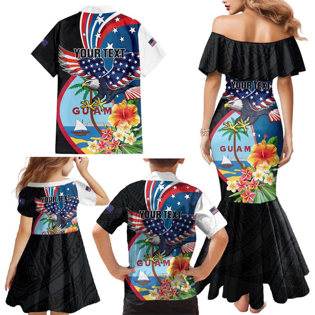 Personalized Guam Fourth of July Family Matching Mermaid Dress and Hawaiian Shirt Tropical Flowers