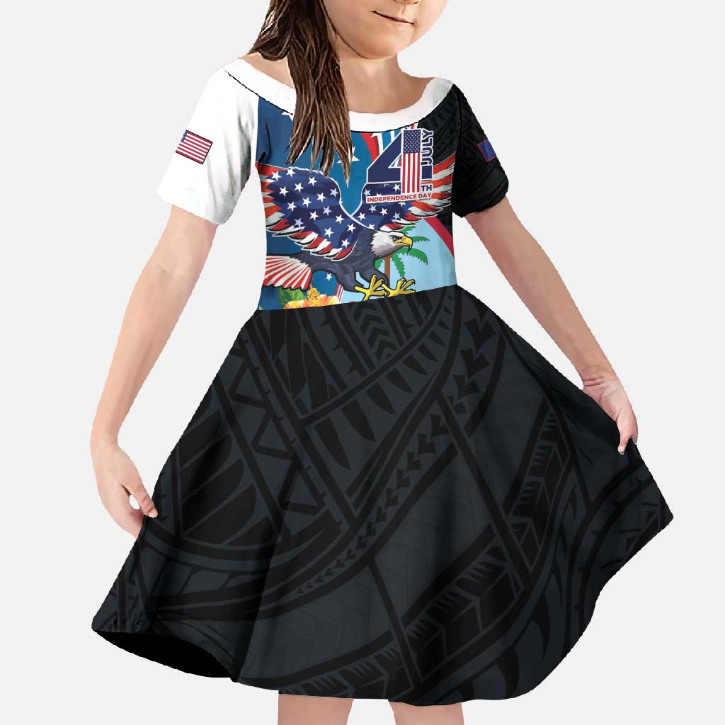 Personalized Guam Fourth of July Family Matching Summer Maxi Dress and Hawaiian Shirt Tropical Flowers
