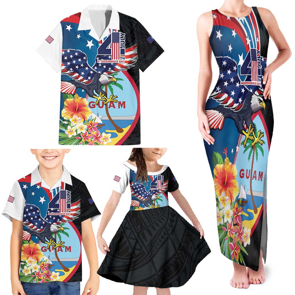 Personalized Guam Fourth of July Family Matching Tank Maxi Dress and Hawaiian Shirt Tropical Flowers