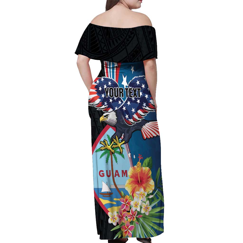 Personalized Guam Fourth of July Off Shoulder Maxi Dress Tropical Flowers