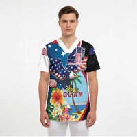 Personalized Guam Fourth of July Scrub Top Tropical Flowers - Polynesian Pride