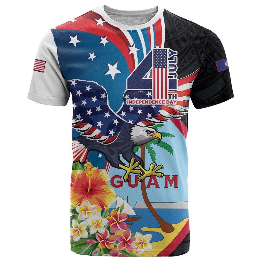 Personalized Guam Fourth of July T Shirt Tropical Flowers