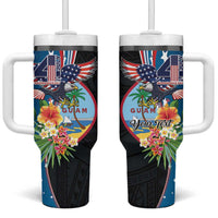 Personalized Guam Fourth of July Tumbler With Handle Tropical Flowers
