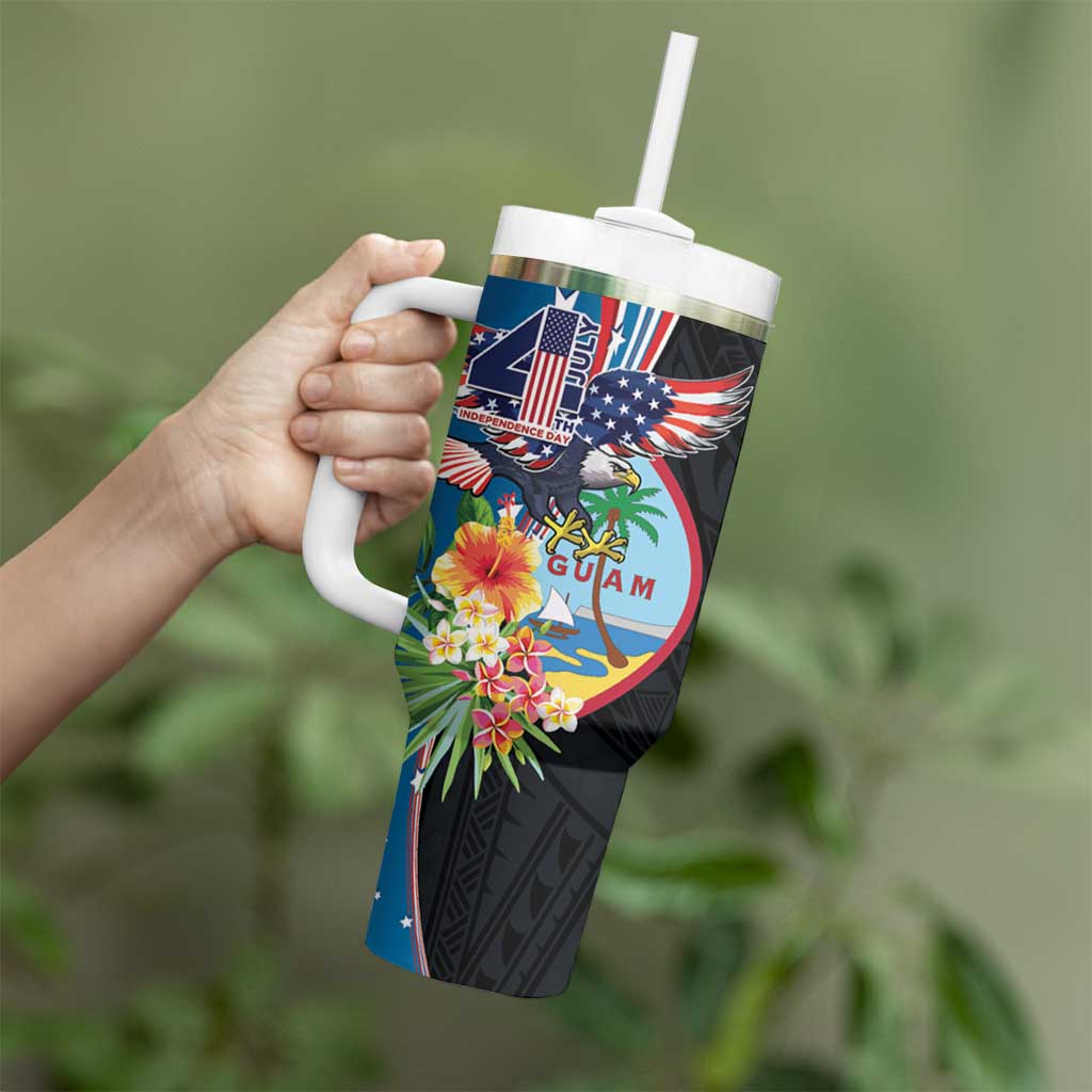 Personalized Guam Fourth of July Tumbler With Handle Tropical Flowers