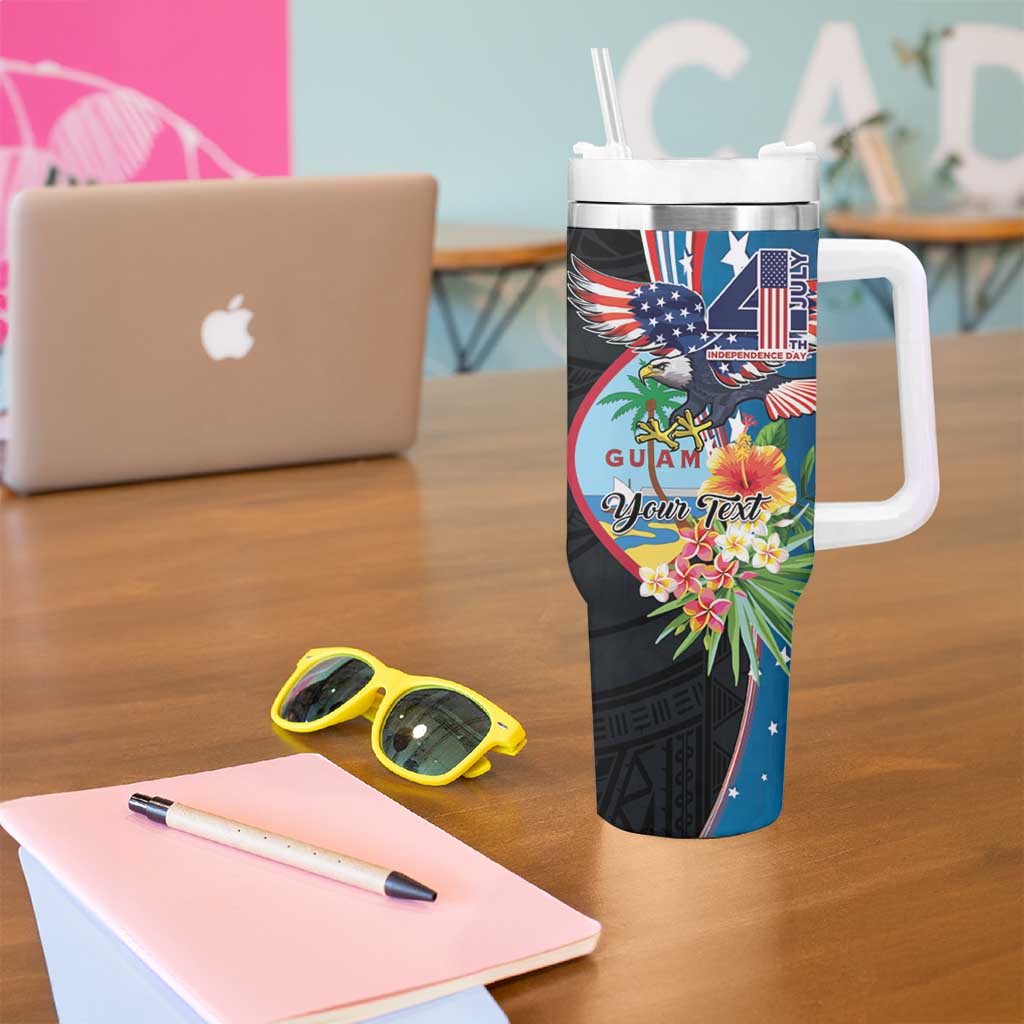 Personalized Guam Fourth of July Tumbler With Handle Tropical Flowers