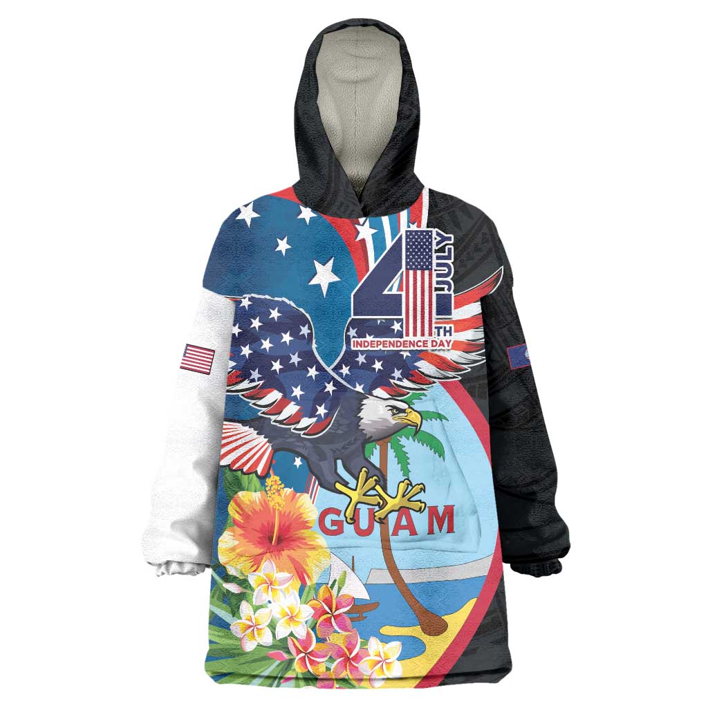Personalized Guam Fourth of July Wearable Blanket Hoodie Tropical Flowers