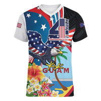 Personalized Guam Fourth of July Women V-Neck T-Shirt Tropical Flowers
