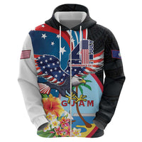 Personalized Guam Fourth of July Zip Hoodie Tropical Flowers