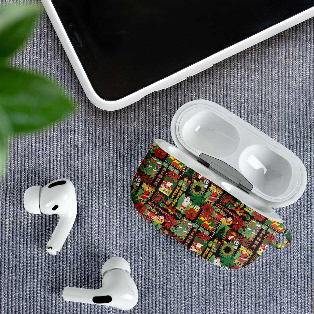 Hawaiian Santa Christmas Pattern AirPods Case Black Version - Polynesian Pride