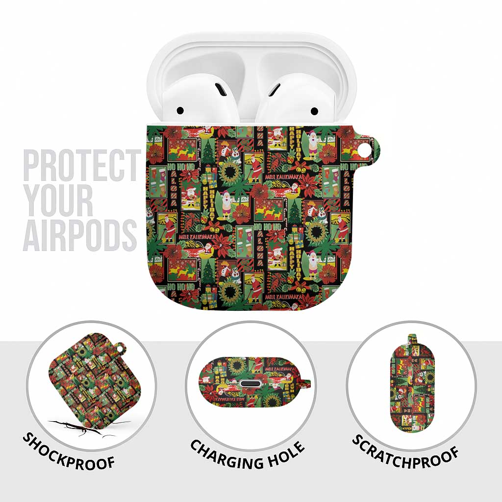 Hawaiian Santa Christmas Pattern AirPods Case Black Version - Polynesian Pride