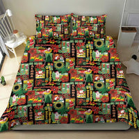 Hawaiian Santa Christmas Pattern Bedding Set Black Version - Polynesian Pride