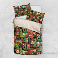 Hawaiian Santa Christmas Pattern Bedding Set Black Version - Polynesian Pride