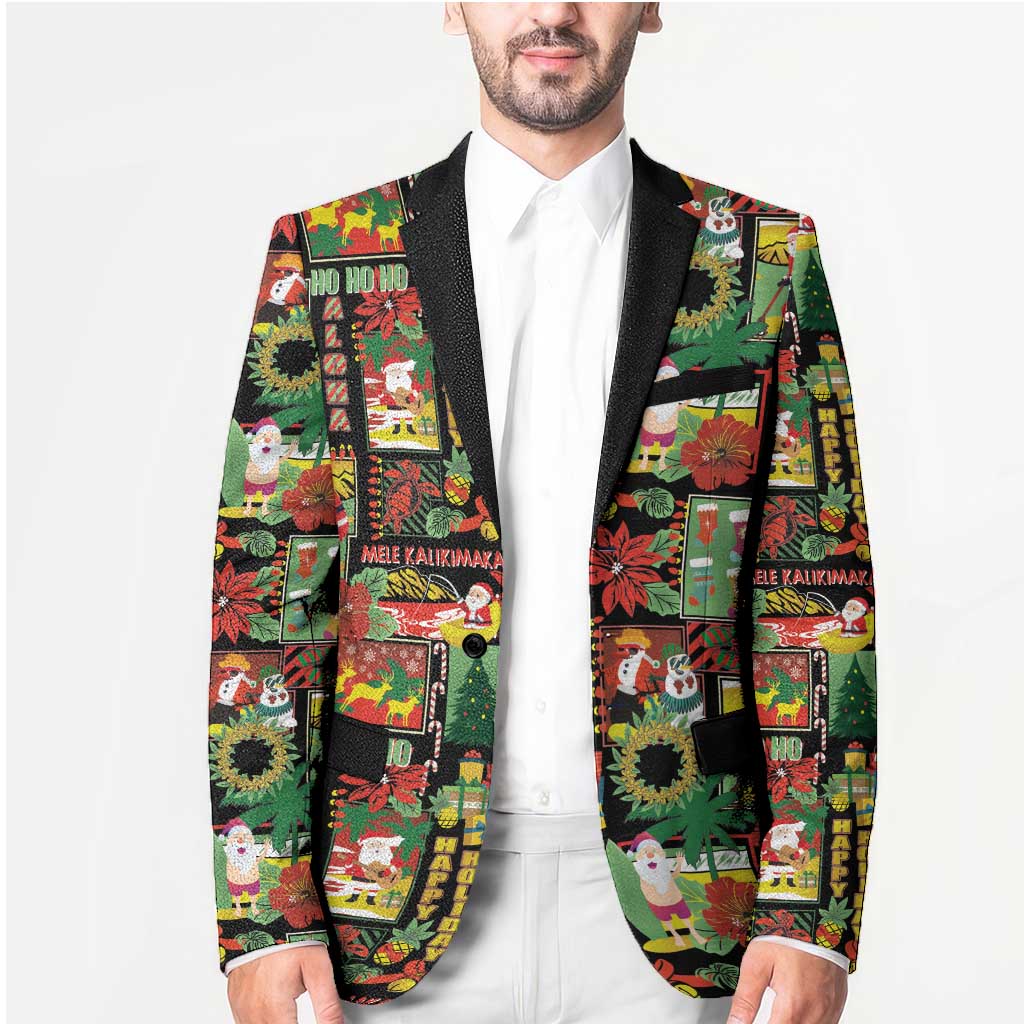 Hawaiian Santa Christmas Pattern Blazer Black Version - Polynesian Pride