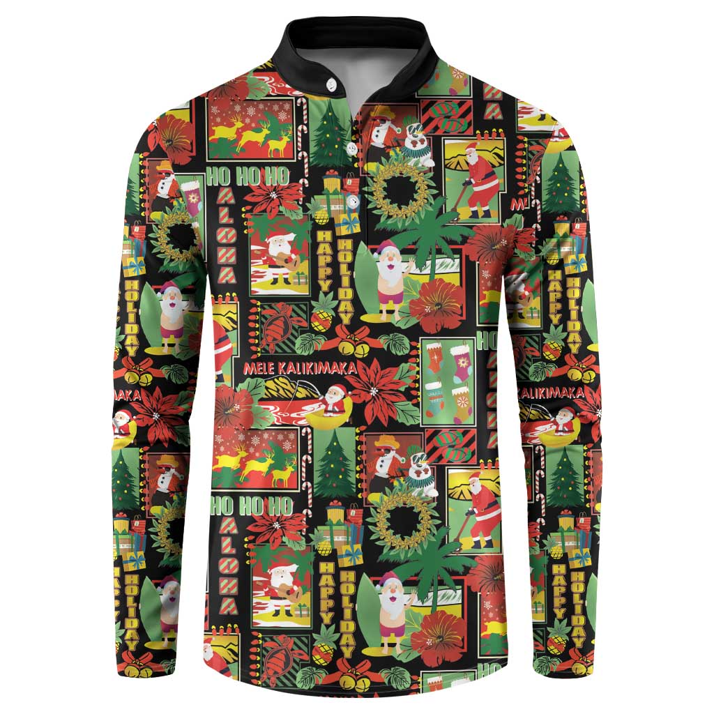 Hawaiian Santa Christmas Pattern Button Sweatshirt Black Version - Polynesian Pride