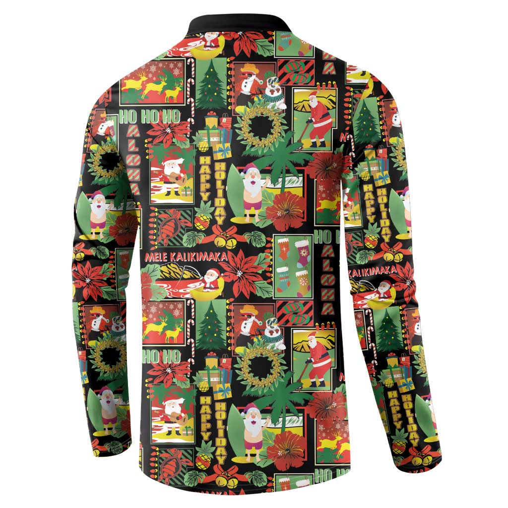 Hawaiian Santa Christmas Pattern Button Sweatshirt Black Version - Polynesian Pride
