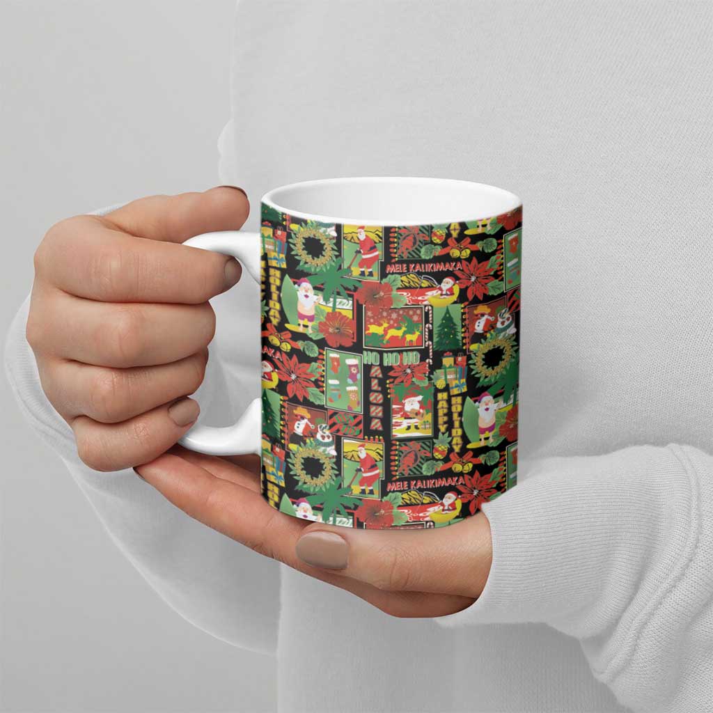 Hawaiian Santa Christmas Pattern Ceramic Mug Black Version - Polynesian Pride