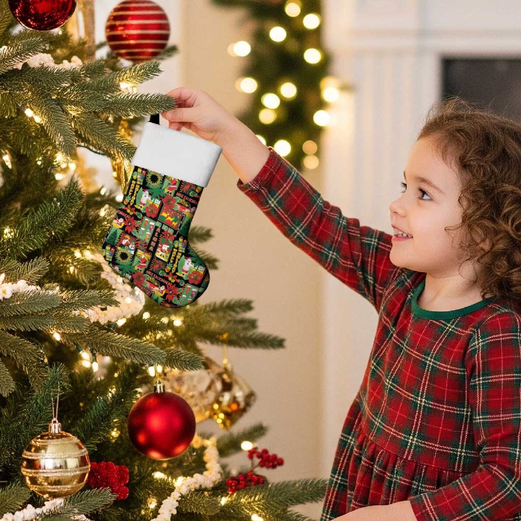 Hawaiian Santa Christmas Pattern Christmas Stocking Black Version - Polynesian Pride