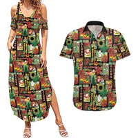Hawaiian Santa Christmas Pattern Couples Matching Summer Maxi Dress and Hawaiian Shirt Black Version - Polynesian Pride