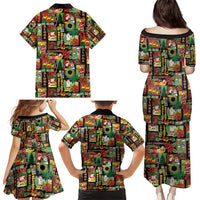 Hawaiian Santa Christmas Pattern Family Matching Puletasi and Hawaiian Shirt Black Version - Polynesian Pride