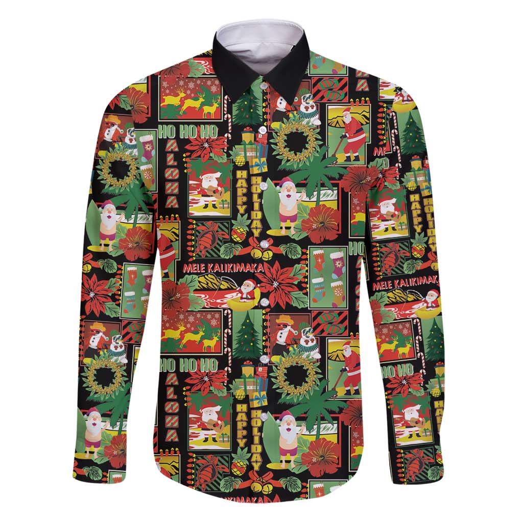 Hawaiian Santa Christmas Pattern Family Matching Puletasi and Hawaiian Shirt Black Version - Polynesian Pride