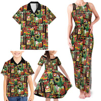 Hawaiian Santa Christmas Pattern Family Matching Tank Maxi Dress and Hawaiian Shirt Black Version - Polynesian Pride