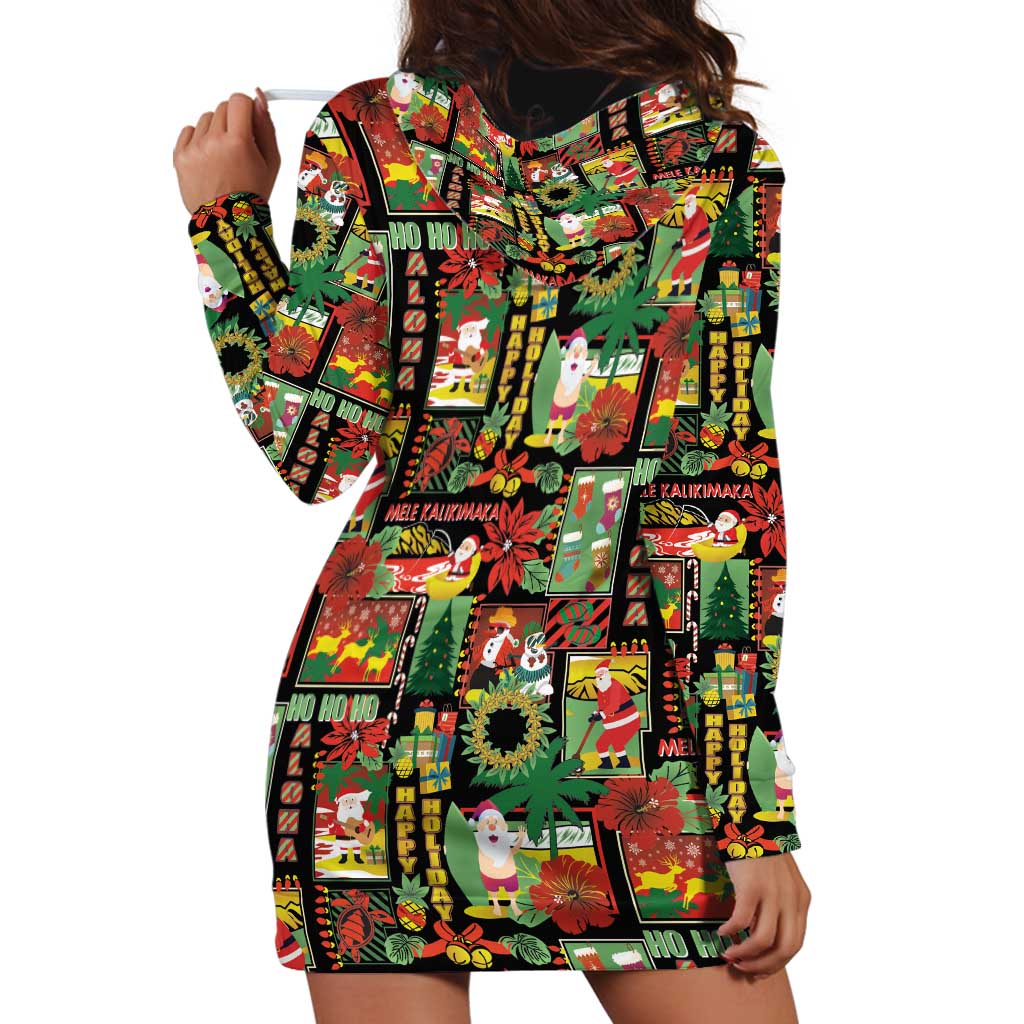 Hawaiian Santa Christmas Pattern Hoodie Dress Black Version - Polynesian Pride
