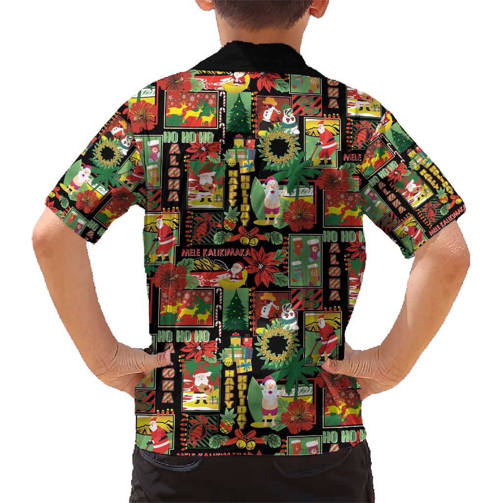 Hawaiian Santa Christmas Pattern Kid Hawaiian Shirt Black Version - Polynesian Pride