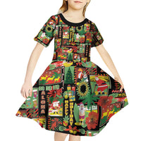 Hawaiian Santa Christmas Pattern Kid Short Sleeve Dress Black Version - Polynesian Pride