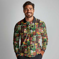 Hawaiian Santa Christmas Pattern Long Sleeve Polo Shirt Black Version - Polynesian Pride