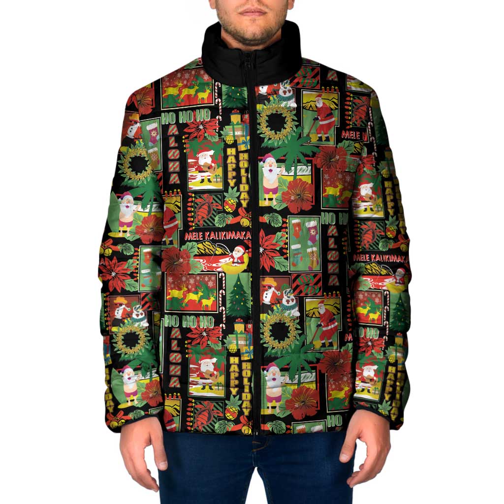 Hawaiian Santa Christmas Pattern Padded Jacket Black Version - Polynesian Pride