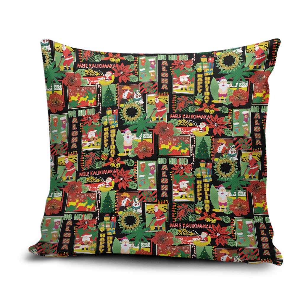 Hawaiian Santa Christmas Pattern Pillow Cover Black Version - Polynesian Pride