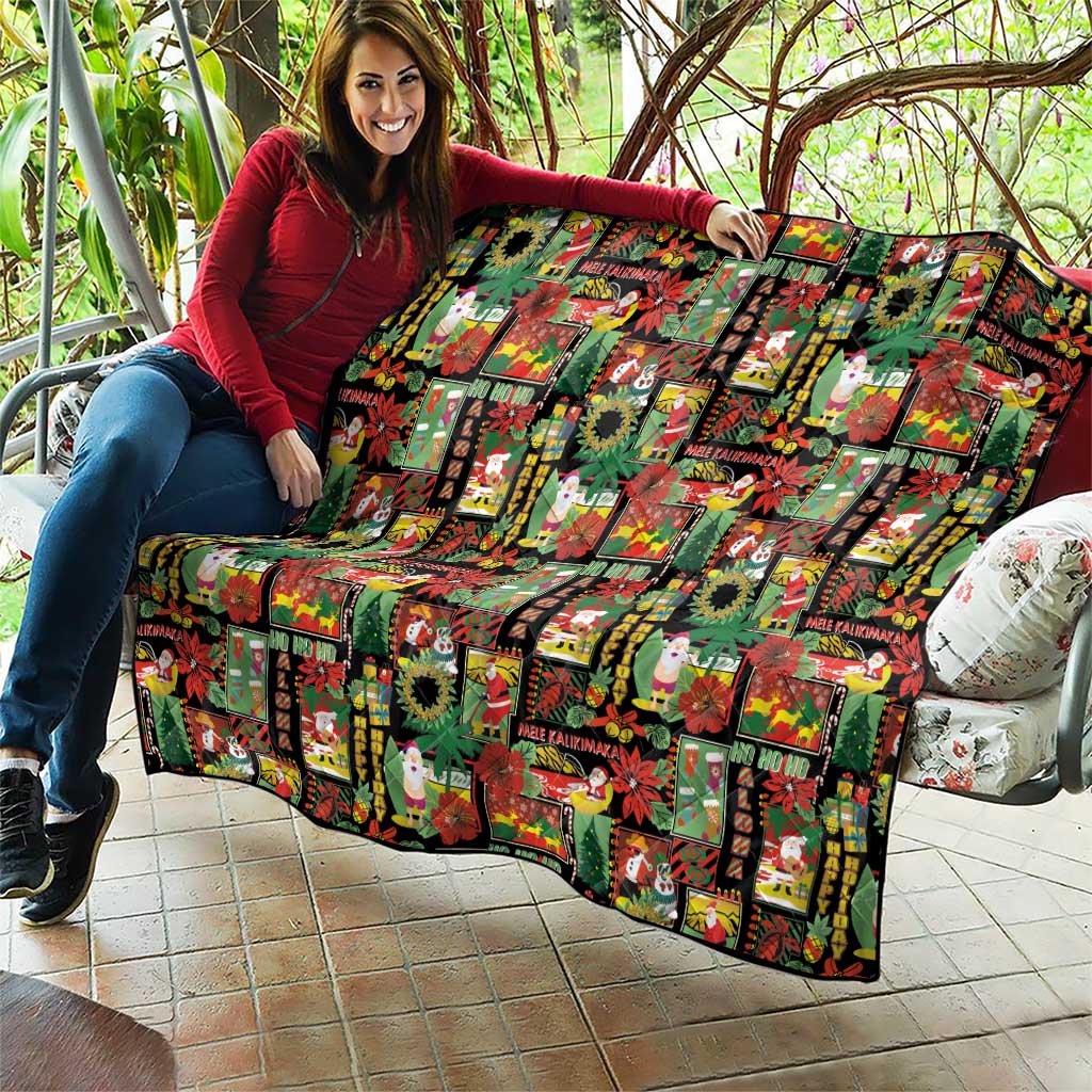 Hawaiian Santa Christmas Pattern Quilt Black Version - Polynesian Pride