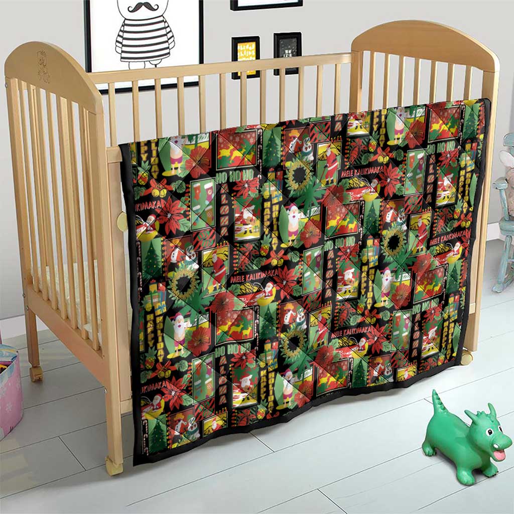 Hawaiian Santa Christmas Pattern Quilt Black Version - Polynesian Pride