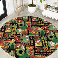 Hawaiian Santa Christmas Pattern Round Carpet Black Version - Polynesian Pride