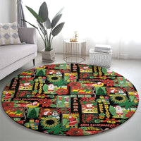 Hawaiian Santa Christmas Pattern Round Carpet Black Version - Polynesian Pride