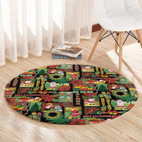 Hawaiian Santa Christmas Pattern Round Carpet Black Version - Polynesian Pride