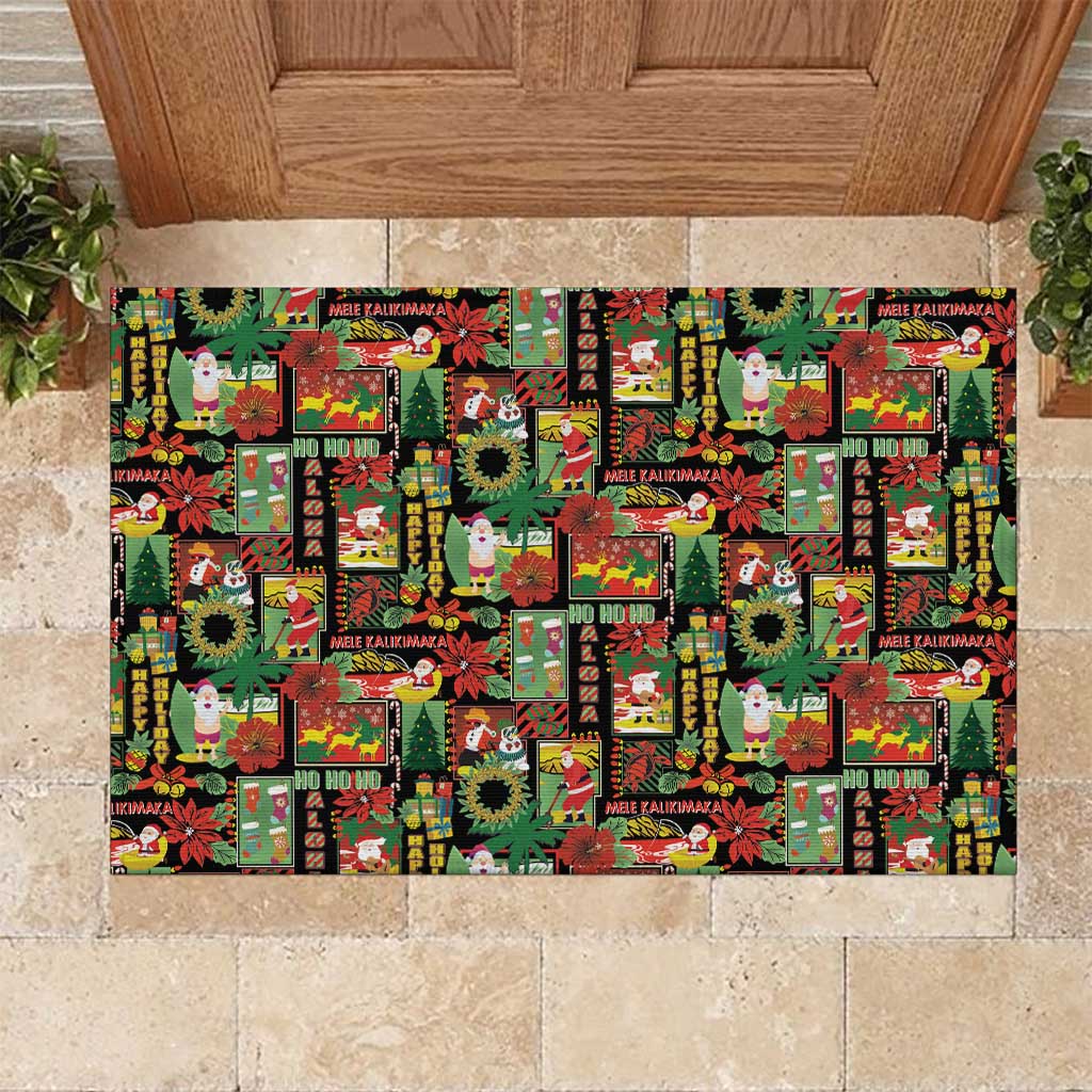 Hawaiian Santa Christmas Pattern Rubber Doormat Black Version - Polynesian Pride
