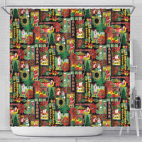 Hawaiian Santa Christmas Pattern Shower Curtain Black Version - Polynesian Pride