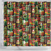 Hawaiian Santa Christmas Pattern Shower Curtain Black Version - Polynesian Pride