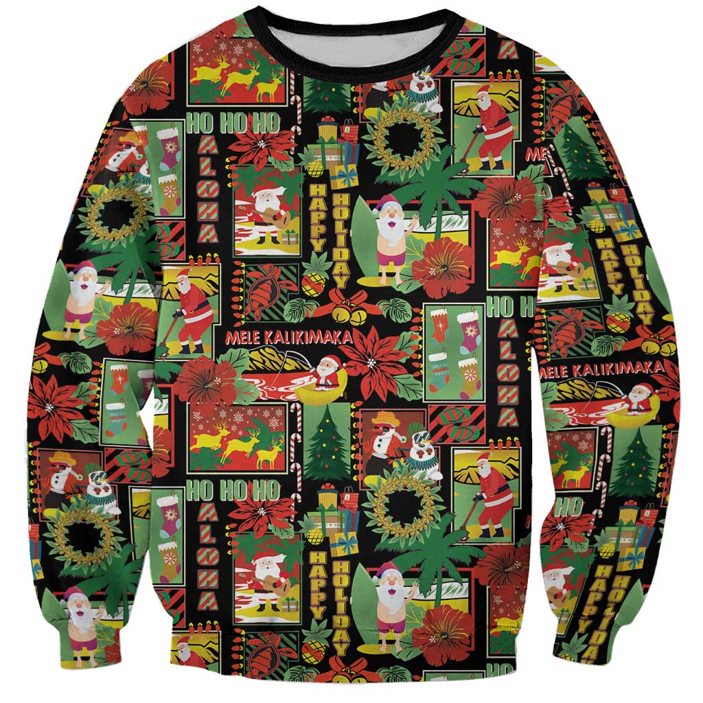 Hawaiian Santa Christmas Pattern Sweatshirt Black Version - Polynesian Pride