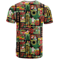 Hawaiian Santa Christmas Pattern T Shirt Black Version - Polynesian Pride