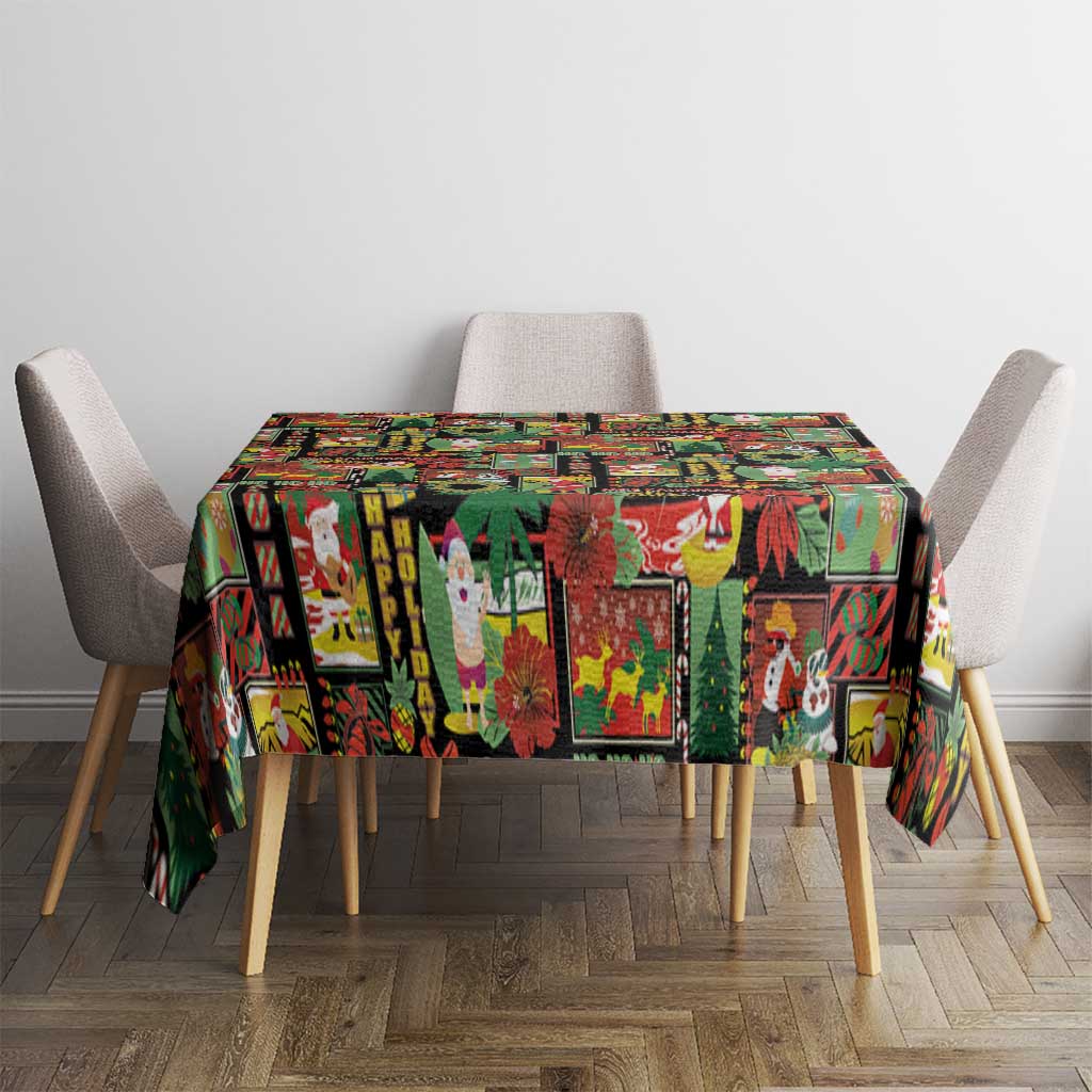 Hawaiian Santa Christmas Pattern Tablecloth Black Version - Polynesian Pride