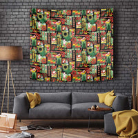 Hawaiian Santa Christmas Pattern Tapestry Black Version - Polynesian Pride