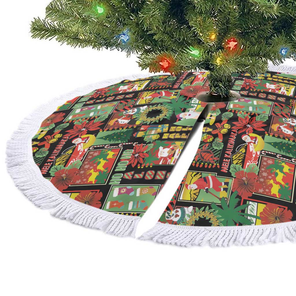 Hawaiian Santa Christmas Pattern Tree Skirt Black Version - Polynesian Pride