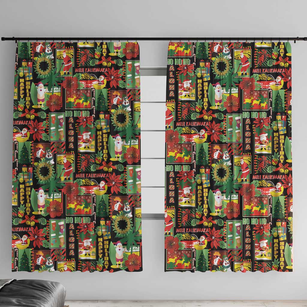 Hawaiian Santa Christmas Pattern Window Curtain Black Version - Polynesian Pride