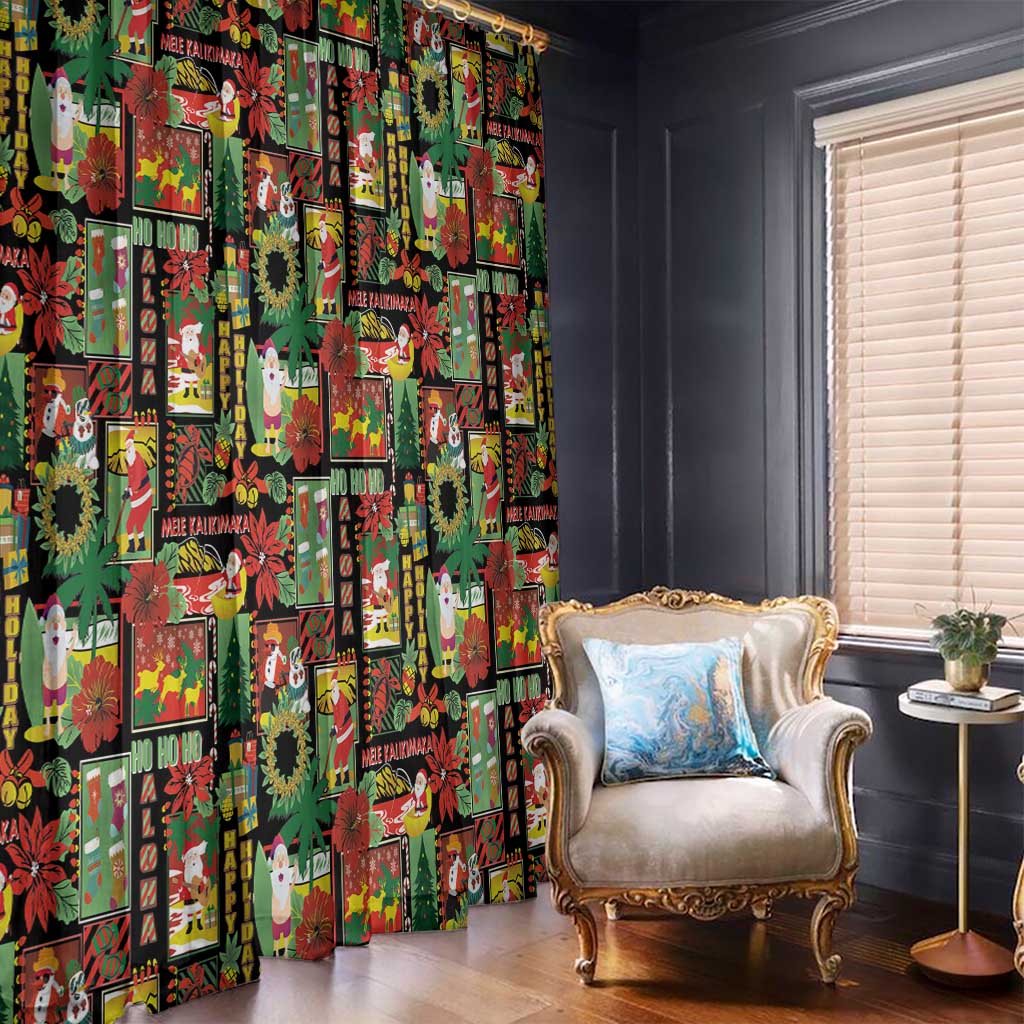Hawaiian Santa Christmas Pattern Window Curtain Black Version - Polynesian Pride