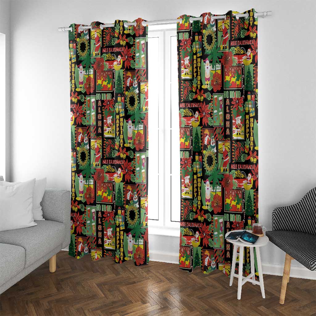 Hawaiian Santa Christmas Pattern Window Curtain Black Version - Polynesian Pride