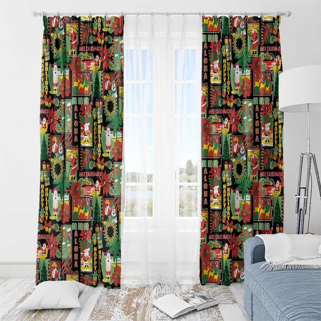 Hawaiian Santa Christmas Pattern Window Curtain Black Version - Polynesian Pride